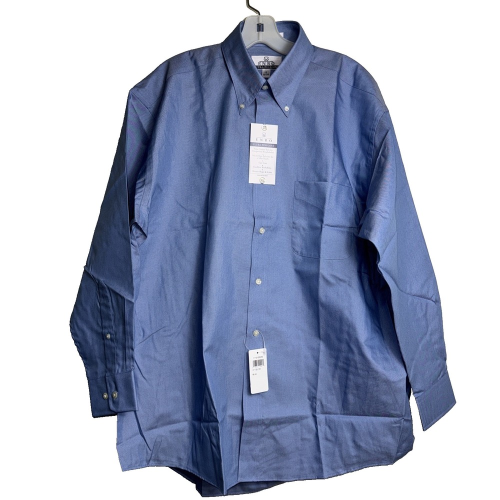 NWT Enro Ultra Pinpoint Dress Shirt Blue 17 32/33 Button Down Collar Solid